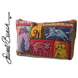 Vintage Laurel Burch Art Dog and Cat Canvas Pouch
